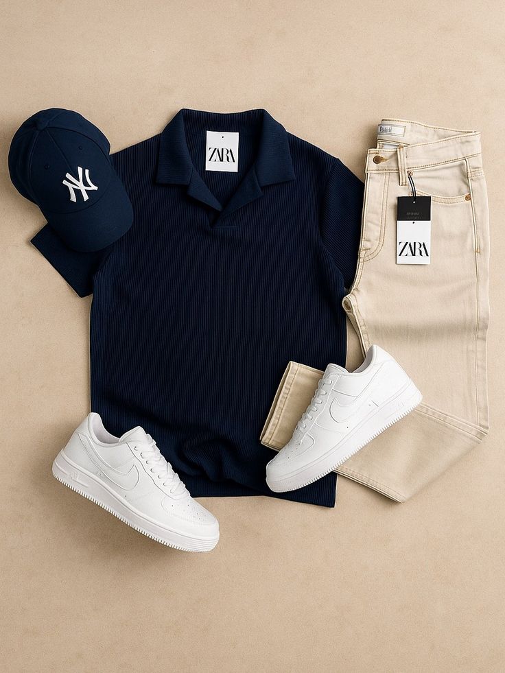 Navy Ribbed Polo Set